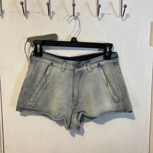 Acynetic women's 25 french terry cotton bleach blue gray denim ERIN booty shorts
